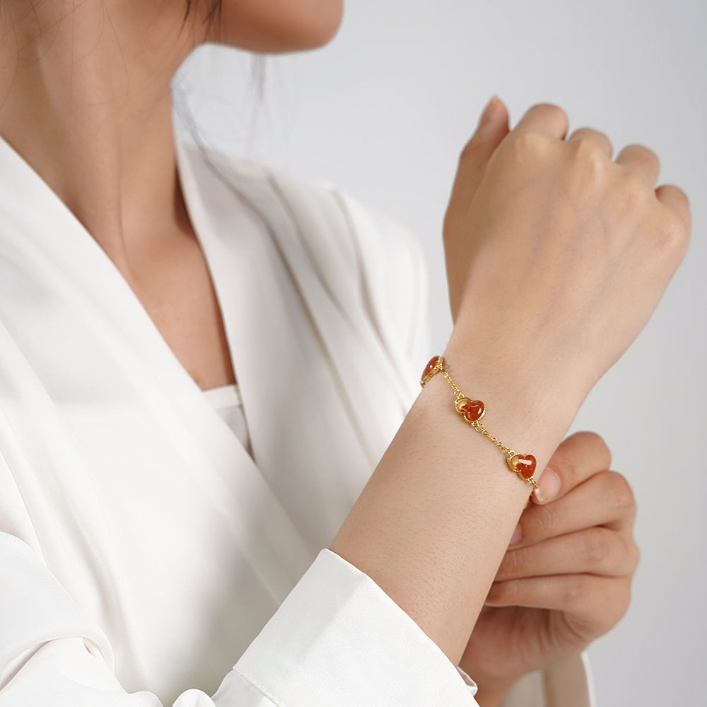 Color Stone Inlay Gourd Bracelet – Prosperous Red Series