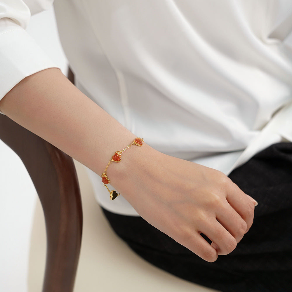Color Stone Inlay Gourd Bracelet – Prosperous Red Series