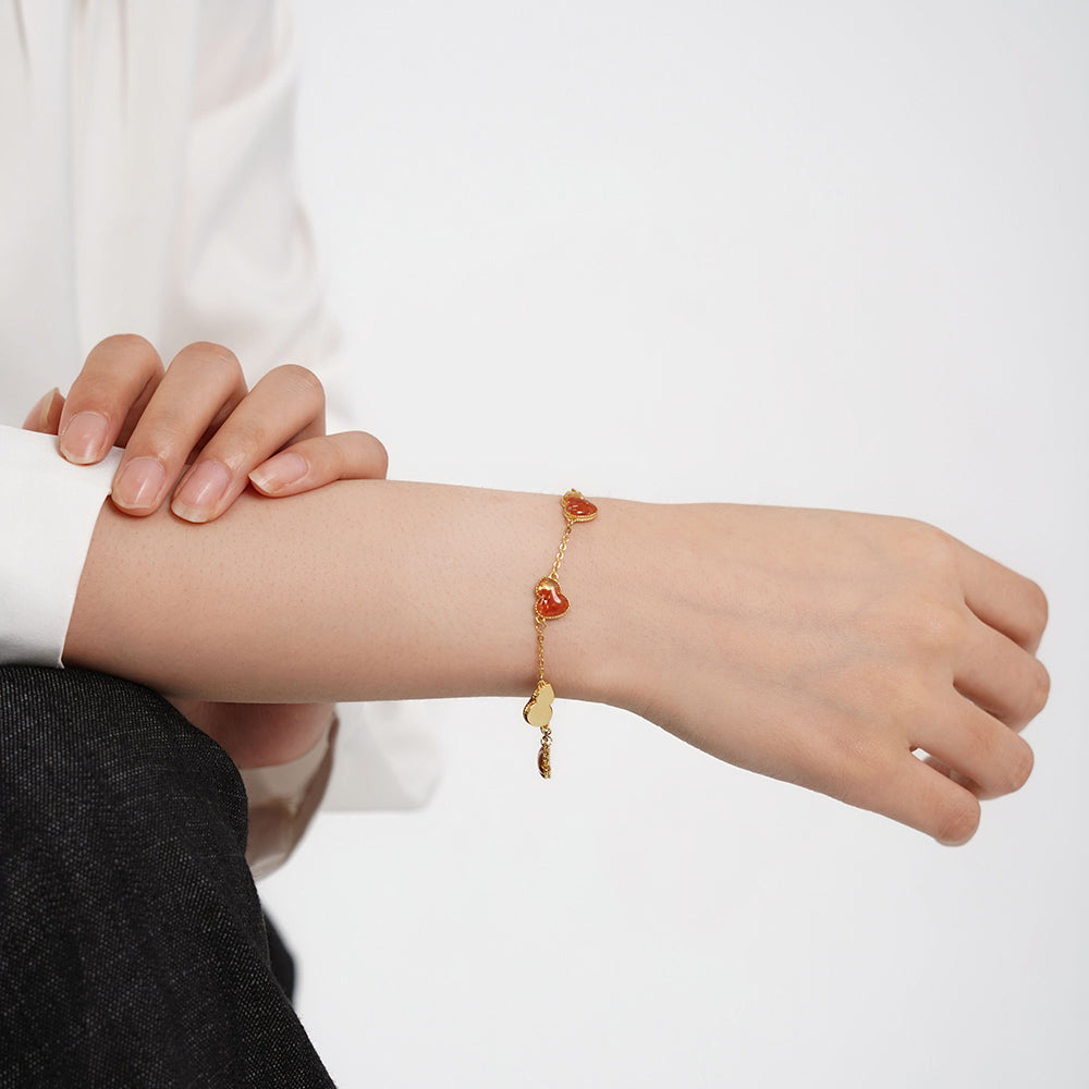 Color Stone Inlay Gourd Bracelet – Prosperous Red Series