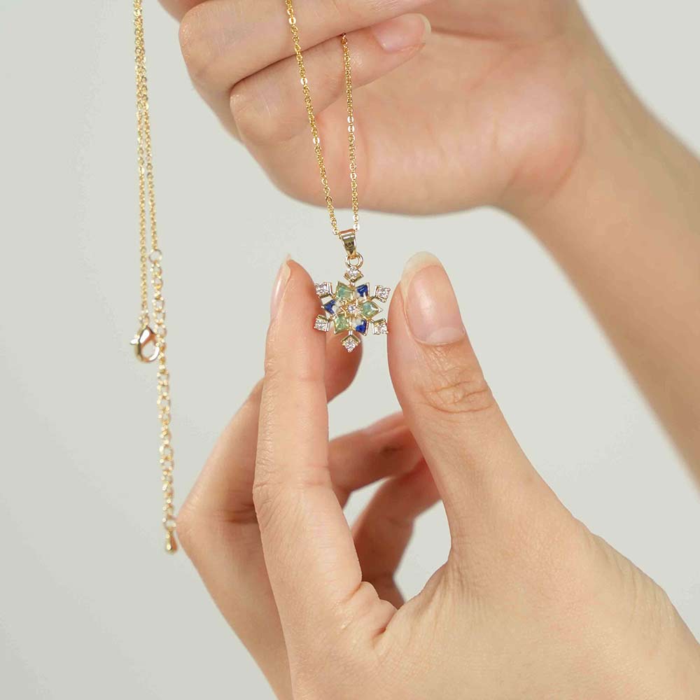 Color Stone Inlay Snowflake Necklace – Blue & White Series