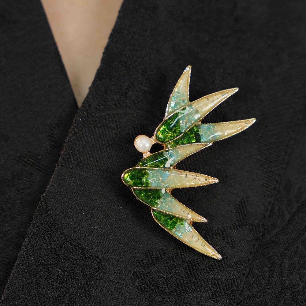Jade Green Stone Inlay Bamboo Leaf Brooch