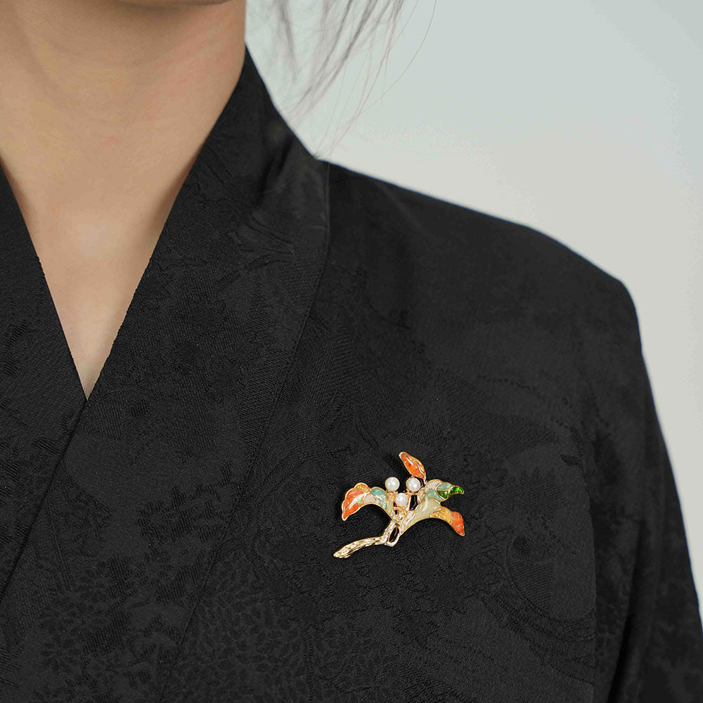 Color Stone Inlay Pearl Multi-Gem Floral Branch Brooch