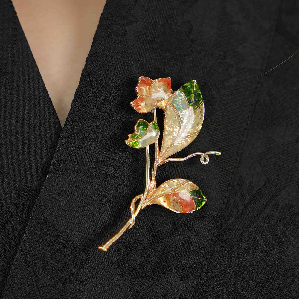 Color Stone Inlay Floral Branch Brooch – Spring Gradient Series