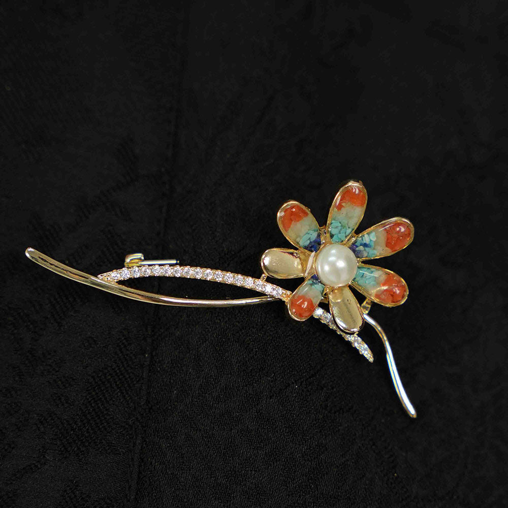 Dunhuang Style Stone Inlay Daisy Flower Brooch