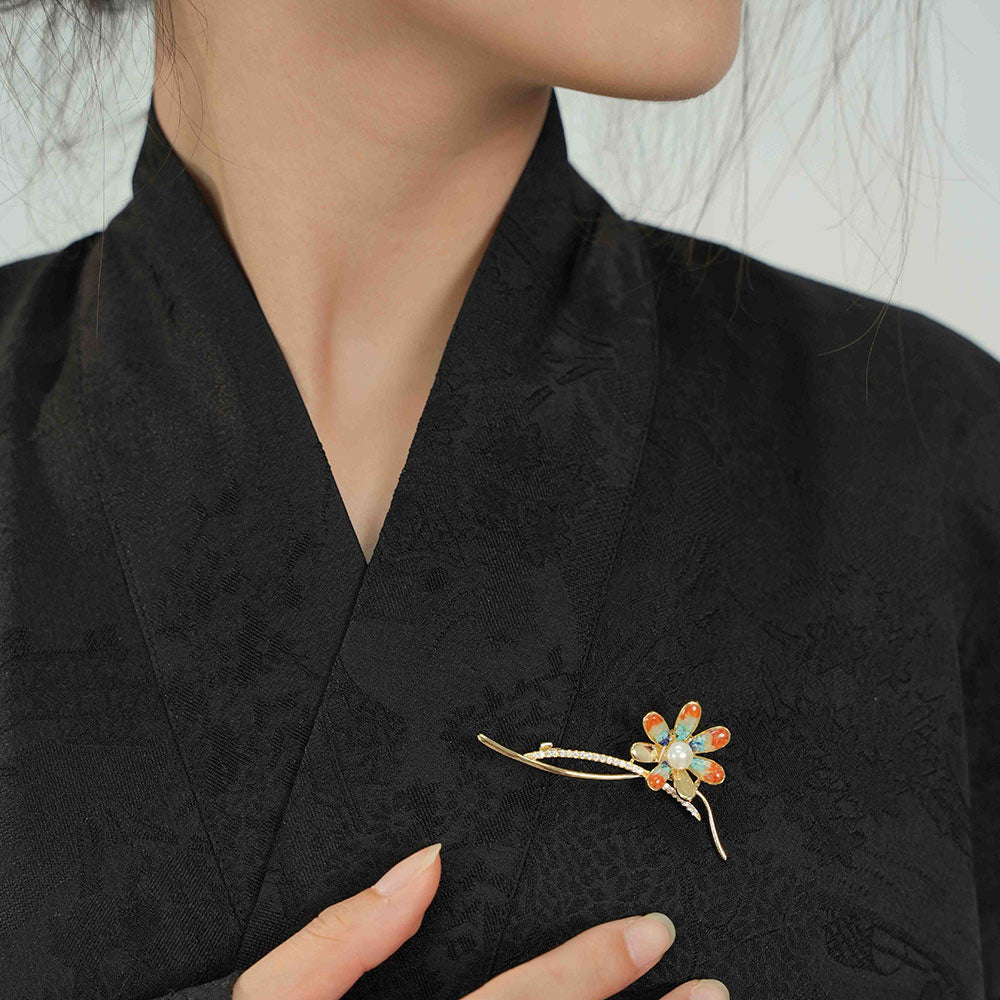 Dunhuang Style Stone Inlay Daisy Flower Brooch