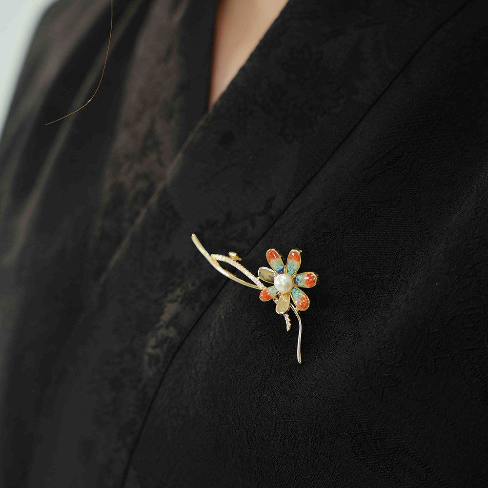 Dunhuang Style Stone Inlay Daisy Flower Brooch