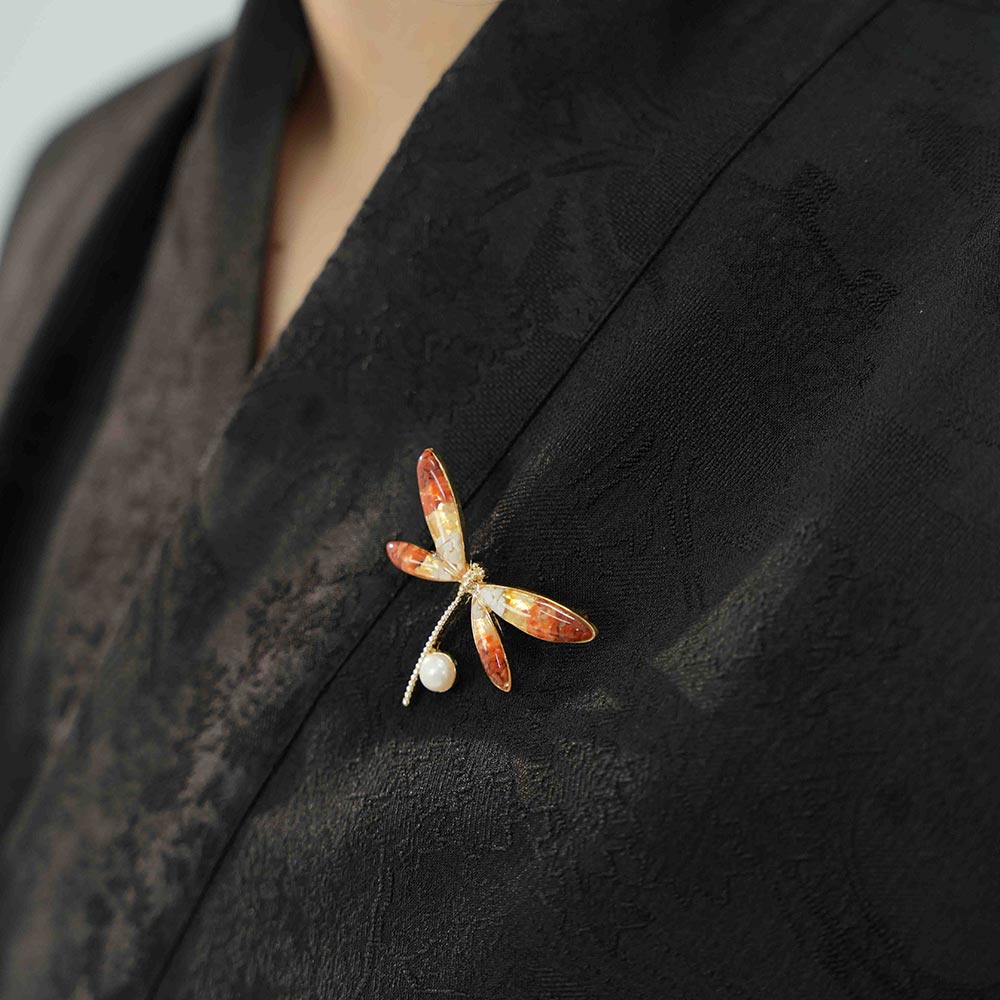 South Red Dragonfly B-Shaped Brooch with Color Stone Inlay