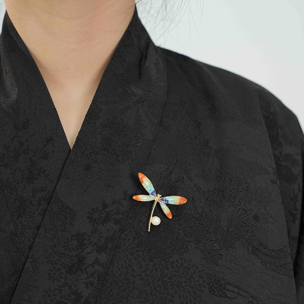 Dunhuang Red Stone Inlay Dragonfly Brooch