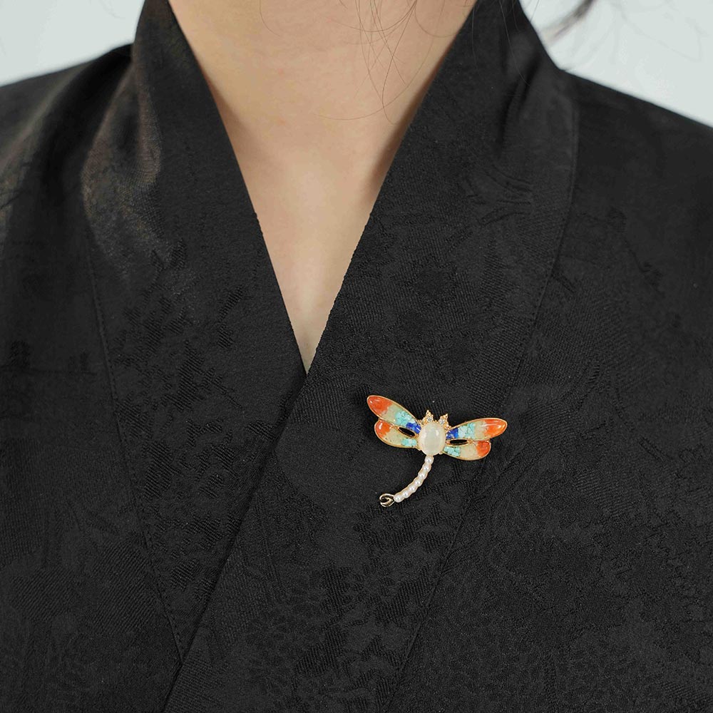 Dunhuang Red Stone Inlay Dragonfly Brooch
