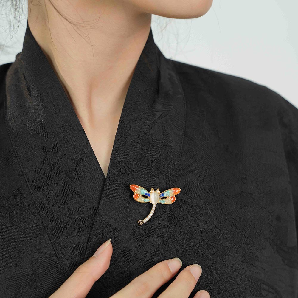 Dunhuang Red Stone Inlay Dragonfly Brooch