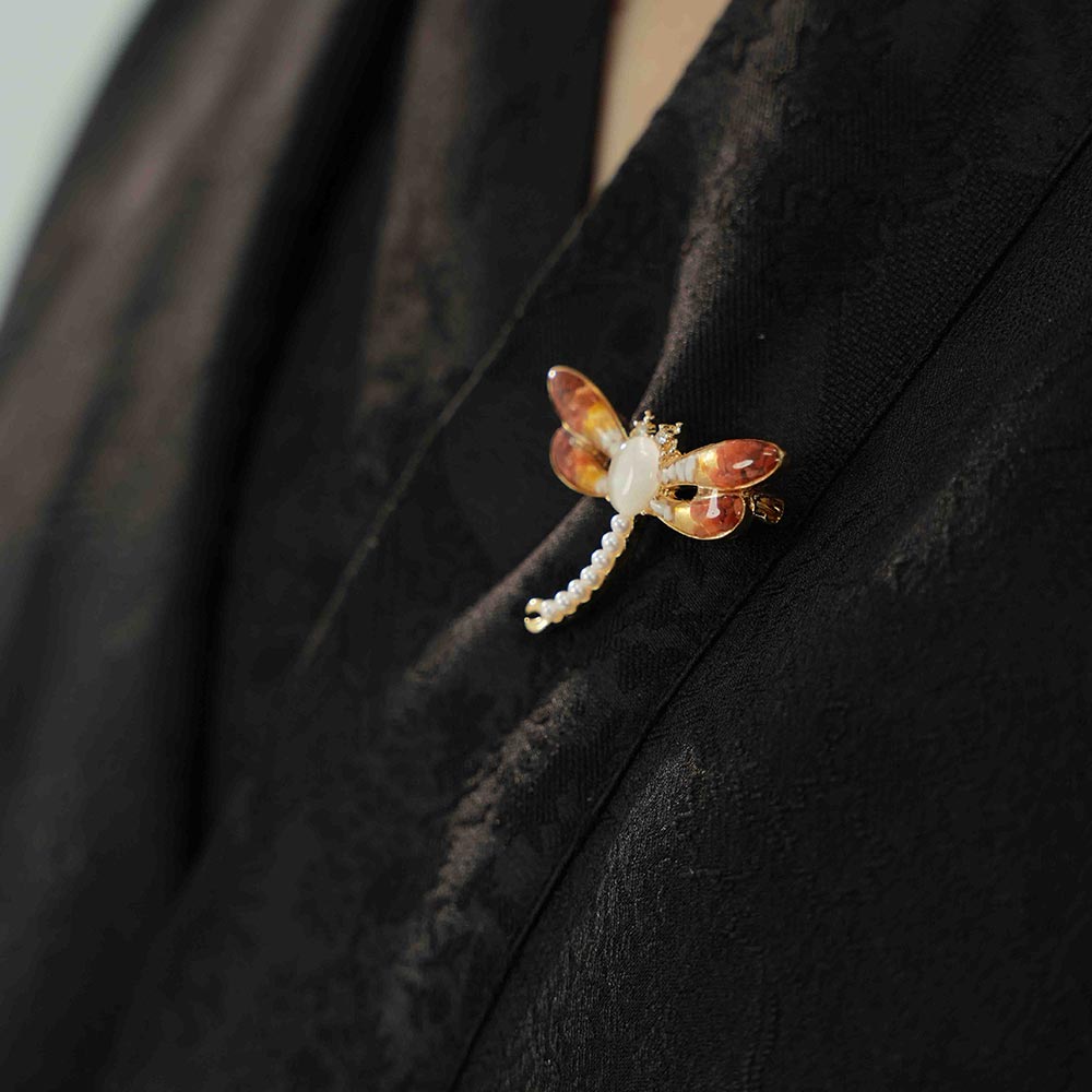 Color Stone Inlay Brooch Dragonfly, Prosperous Red