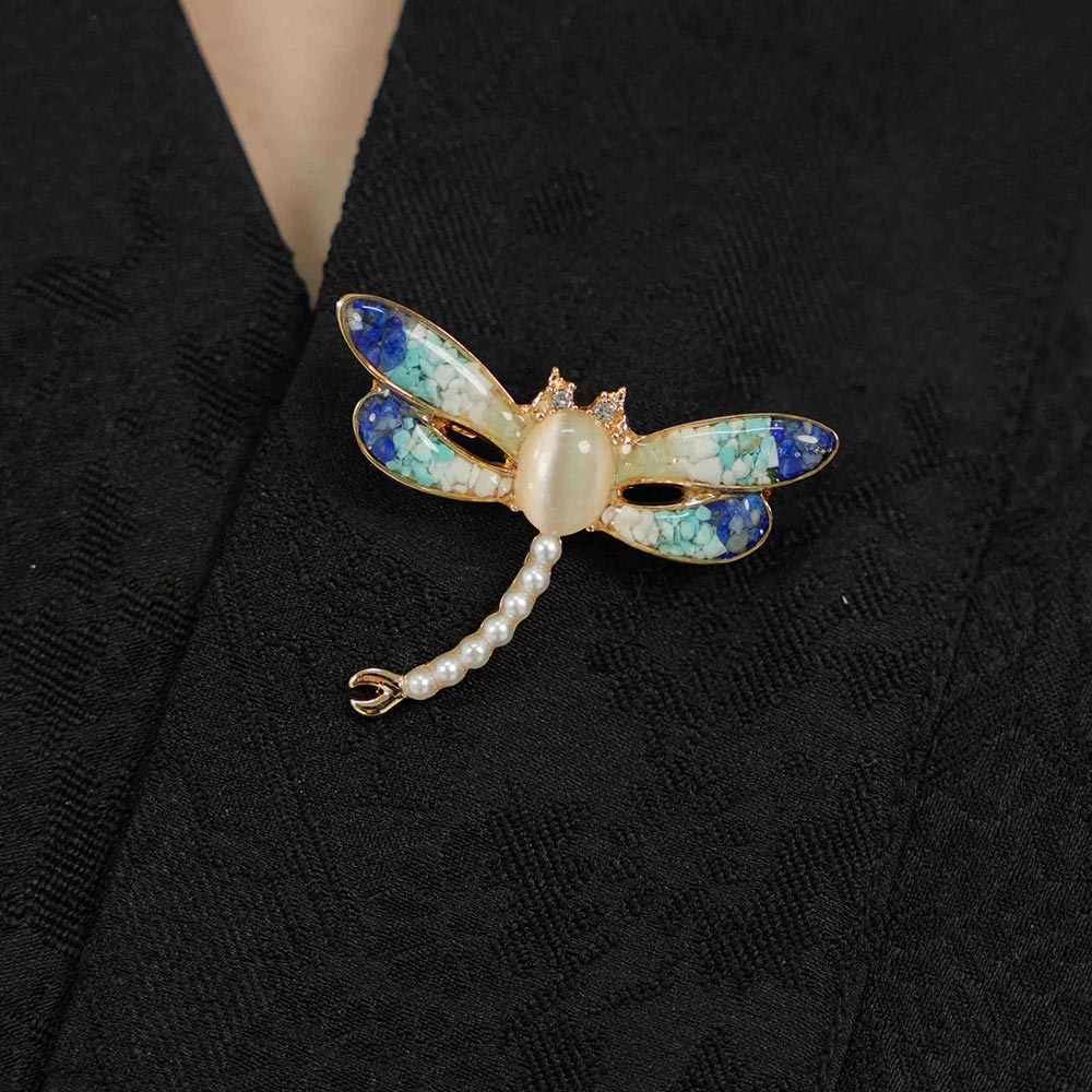 Lapis Dragonfly Brooch – Blue & White Porcelain