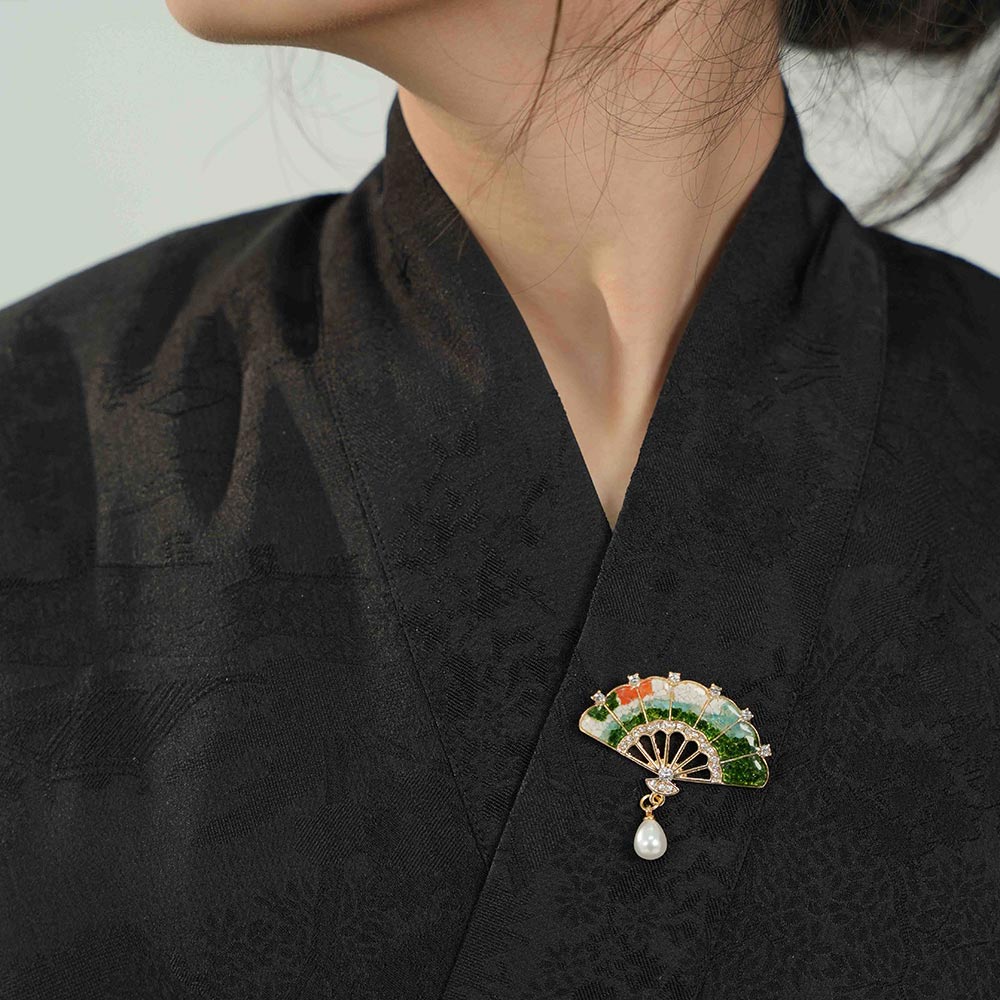 Color Stone Inlay Fan Brooch – Misty Jiangnan