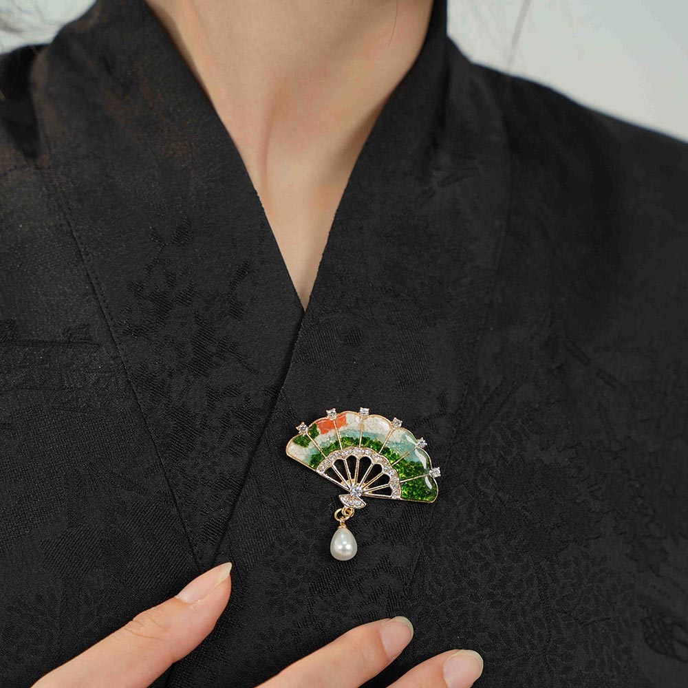 Color Stone Inlay Fan Brooch – Misty Jiangnan