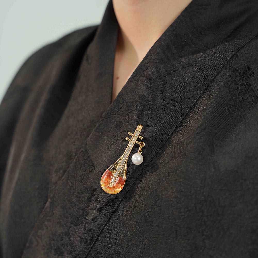 Color Stone Inlay Brooch – Pipa, Prosperous Red Series