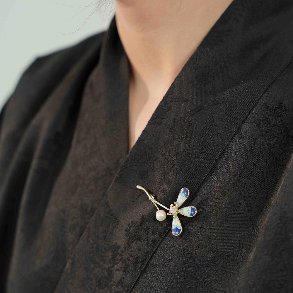 Blue & White Lucky Three-Leaf Clover Brooch