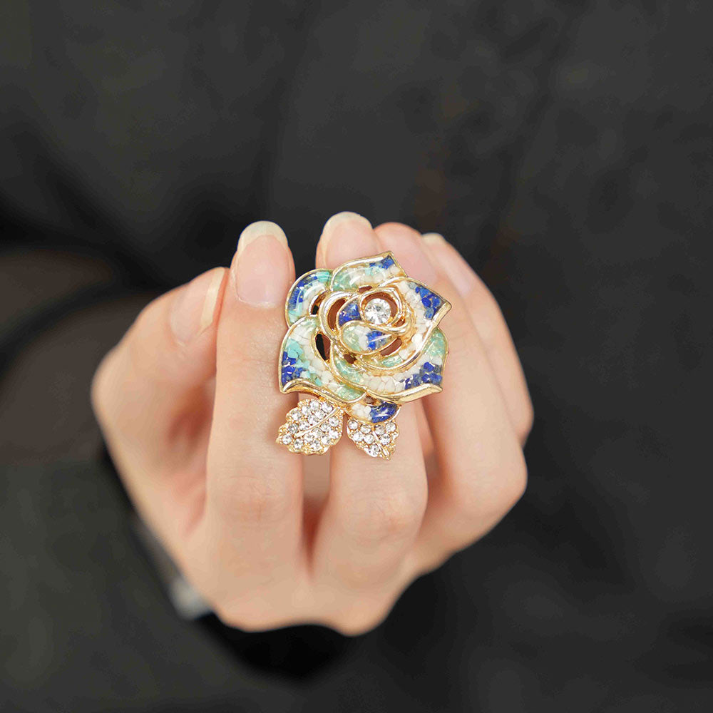 Color Stone Inlay Camellia Brooch – Blue & White Series
