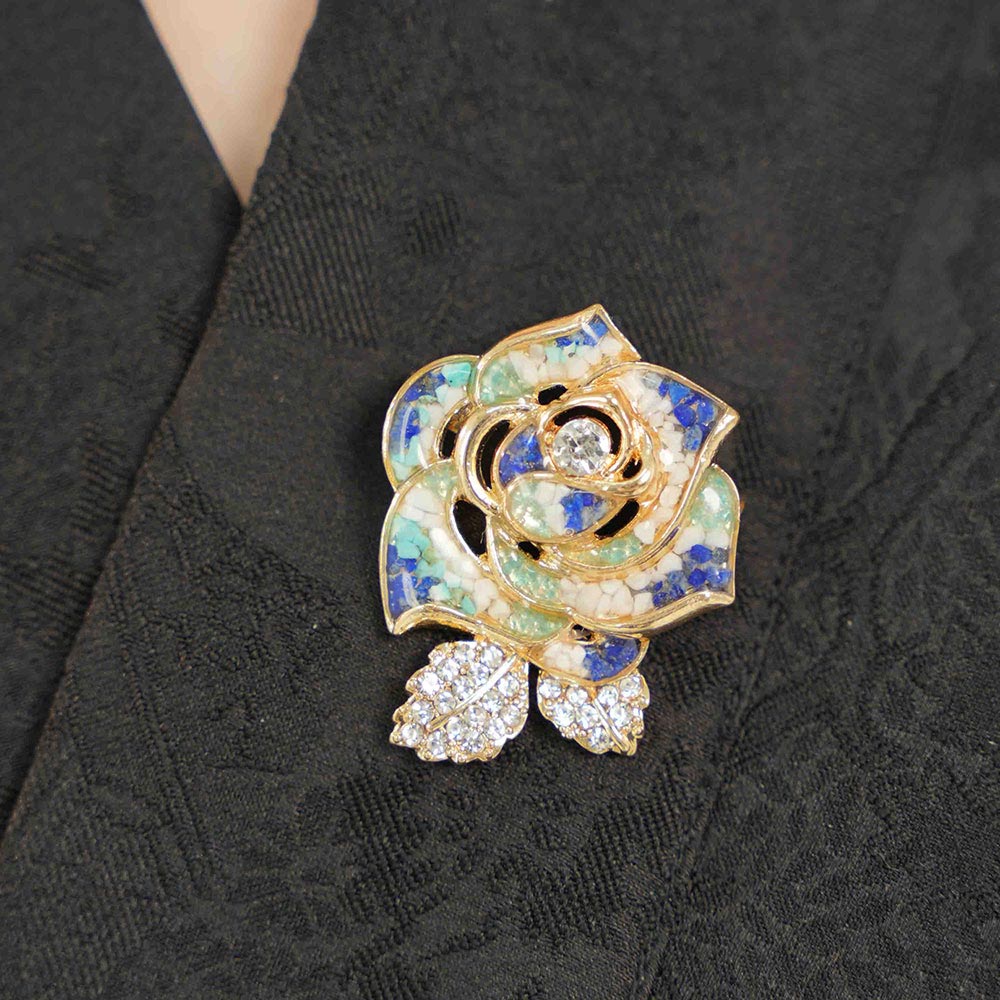 Color Stone Inlay Camellia Brooch – Blue & White Series