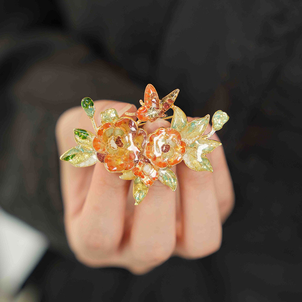Color Stone Inlay Peony Brooch – Prosperity Bloom