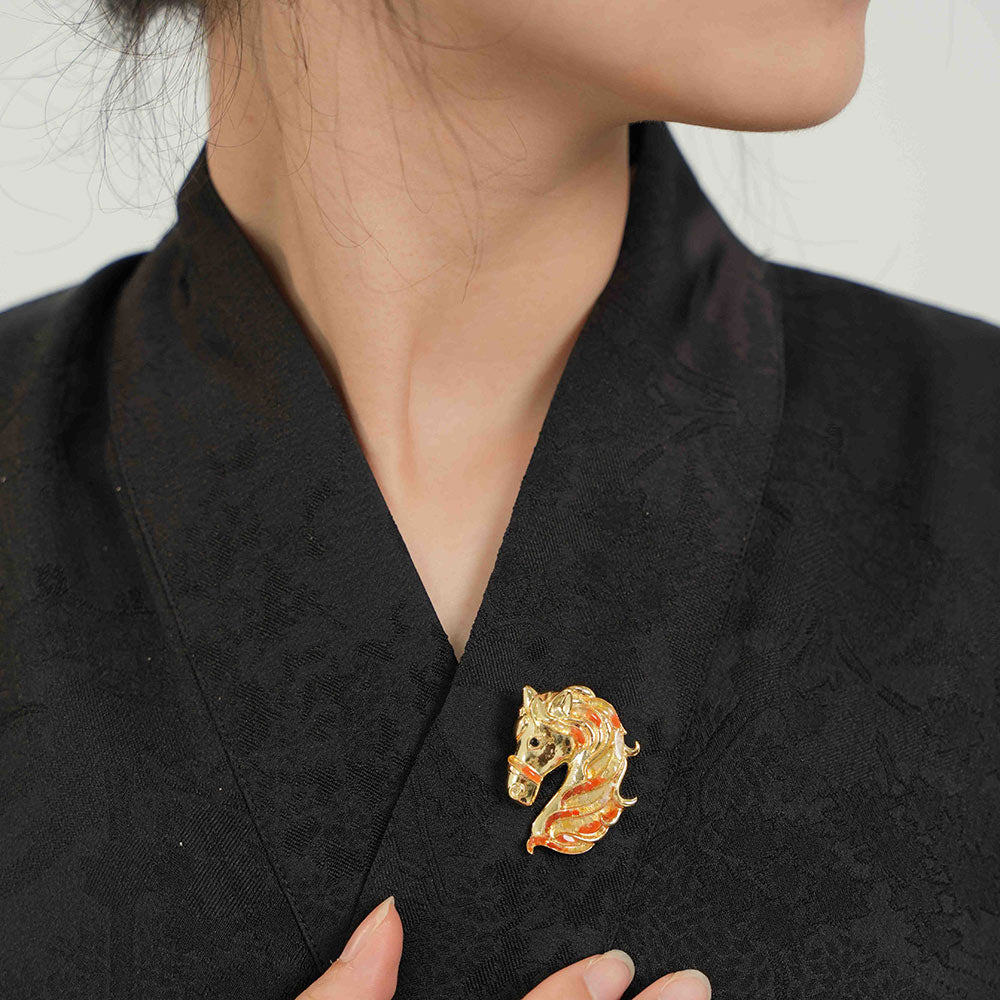 Color Stone Inlay Horse Brooch – Prosperous Red Series