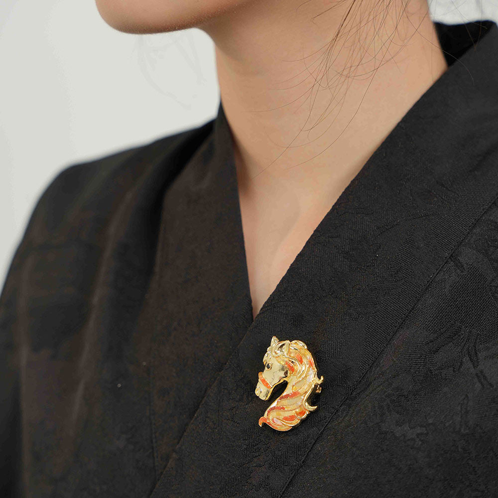 Color Stone Inlay Horse Brooch – Prosperous Red Series