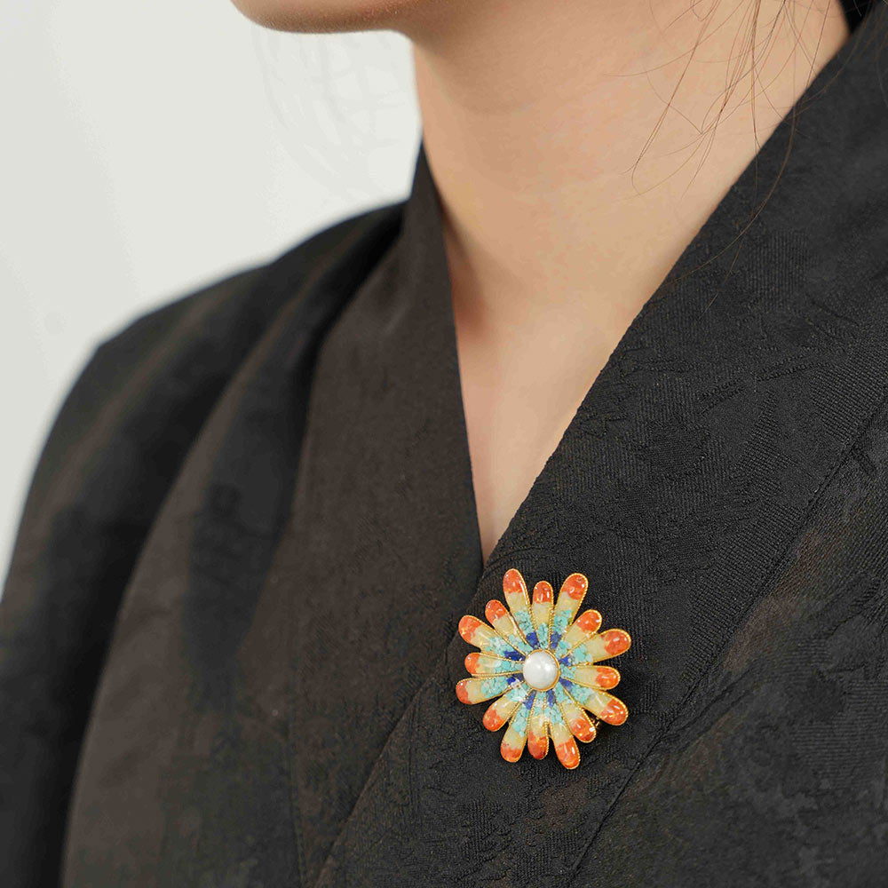 Dunhuang Stone Inlay Chrysanthemum Brooch
