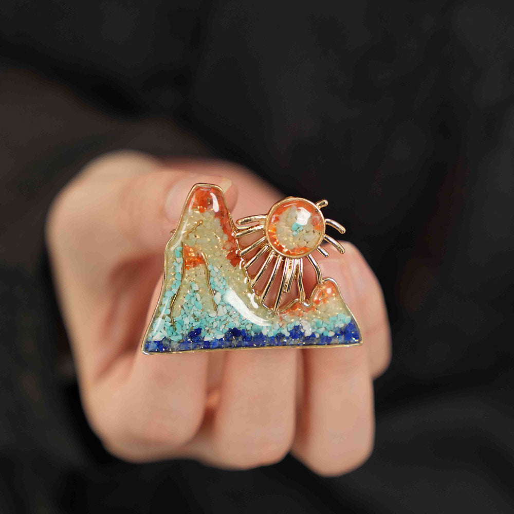 Dunhuang-Colored Rising Sun East Brooch Inlaid with Colored Stones