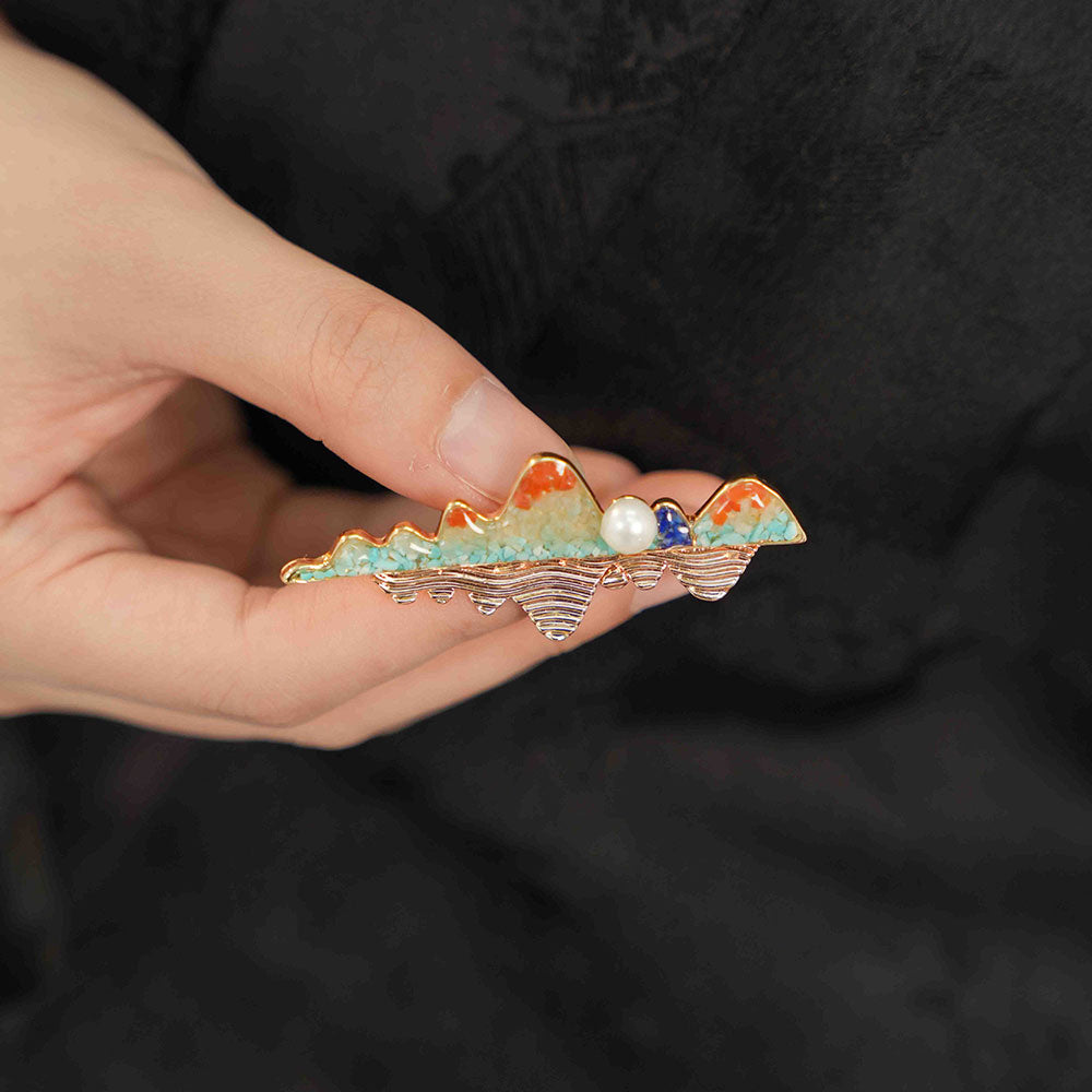Dunhuang Stone Inlay Landscape Reflection Brooch