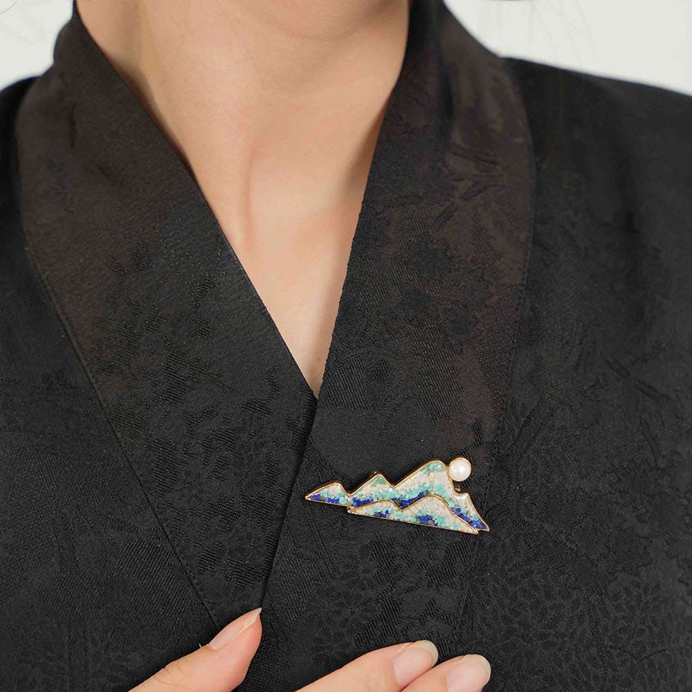 Lapis Lazuli Landscape Brooch with Inlaid Colored Stones