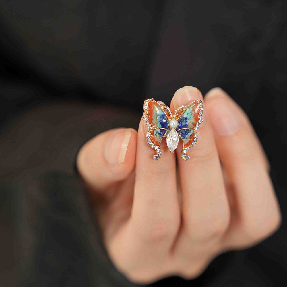 Dunhuang Color Gem Inlay Pearl Butterfly Brooch