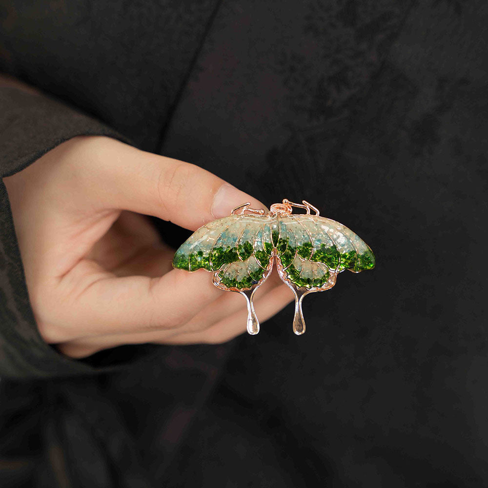 Jade Green Stone Inlay Butterfly Shape Brooch