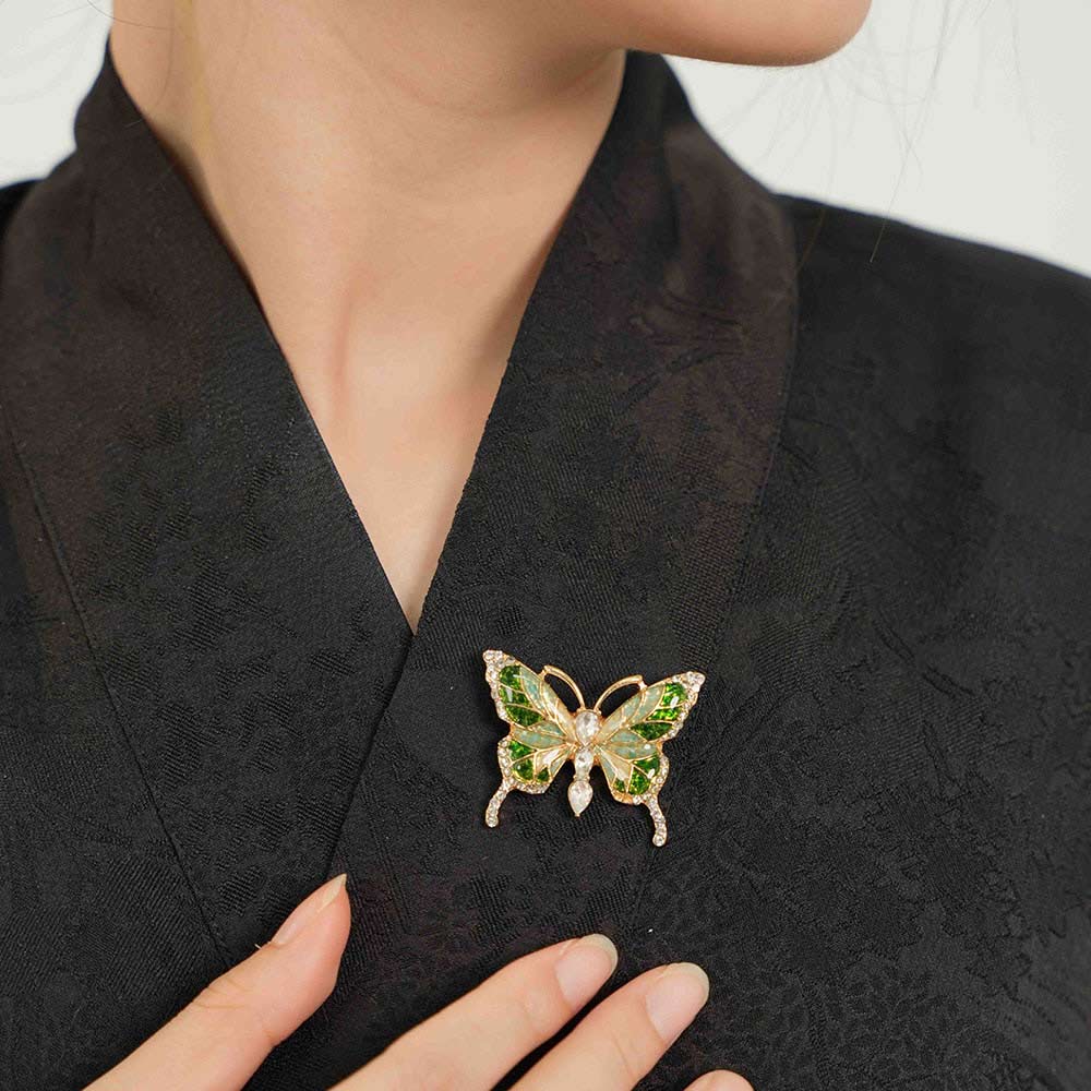 Jade Green Stone Inlay Butterfly Shape Brooch