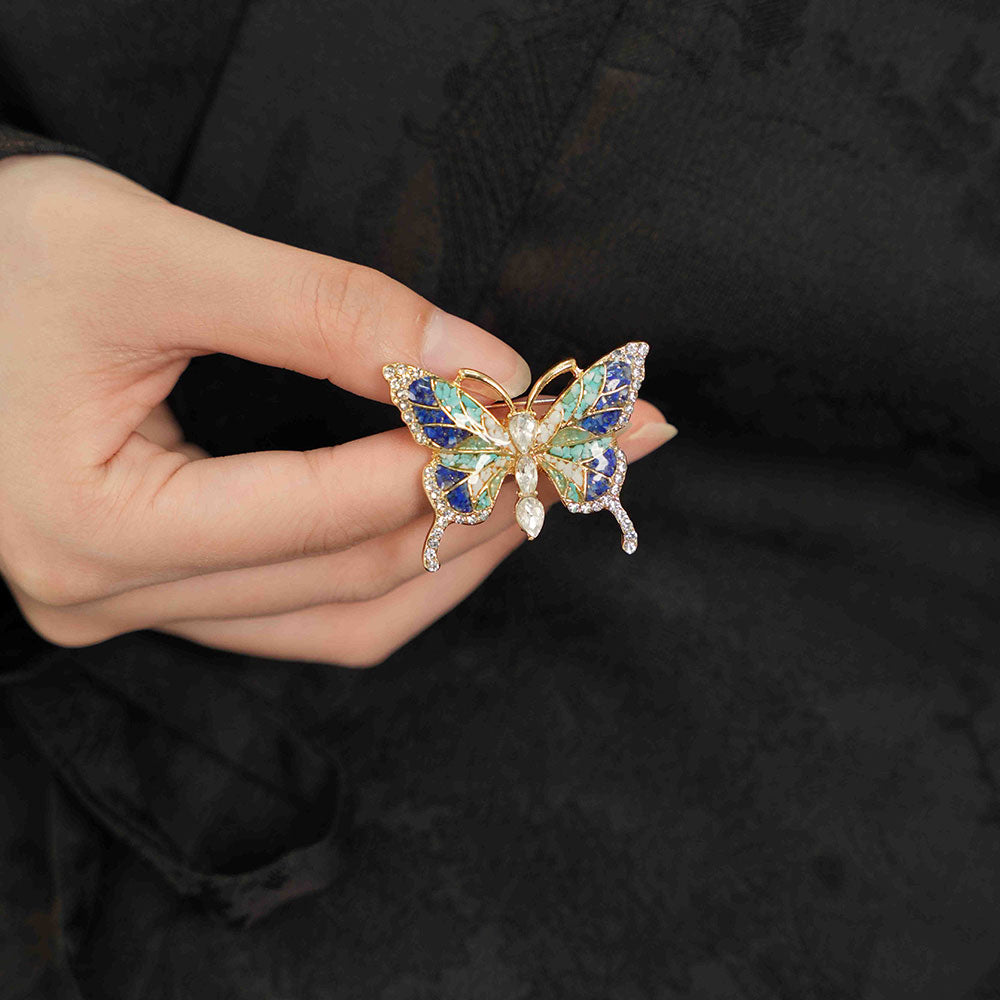 Blue & White Stone Inlay Butterfly Brooch