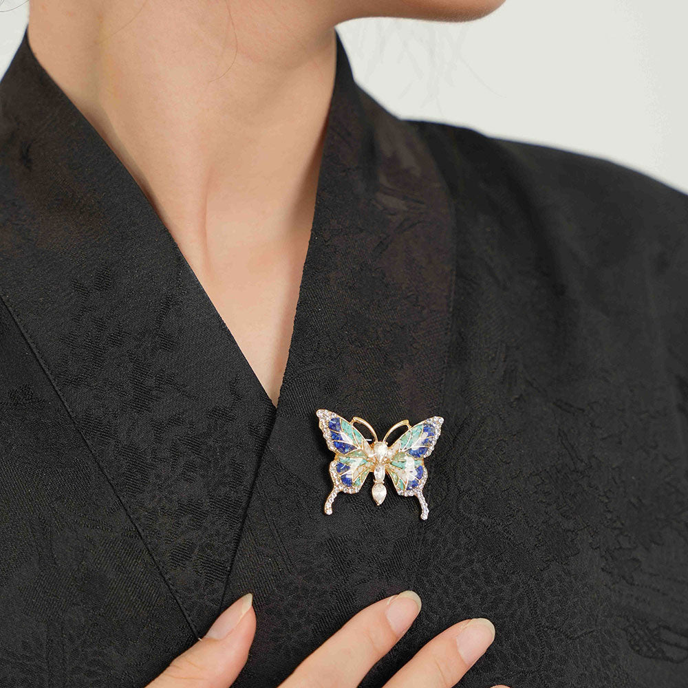 Blue & White Stone Inlay Butterfly Brooch