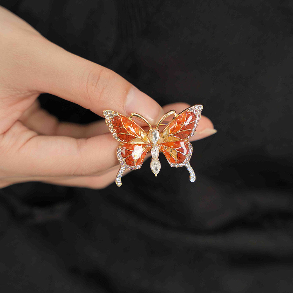 Exquisite Red Stone Inlay Butterfly Brooch