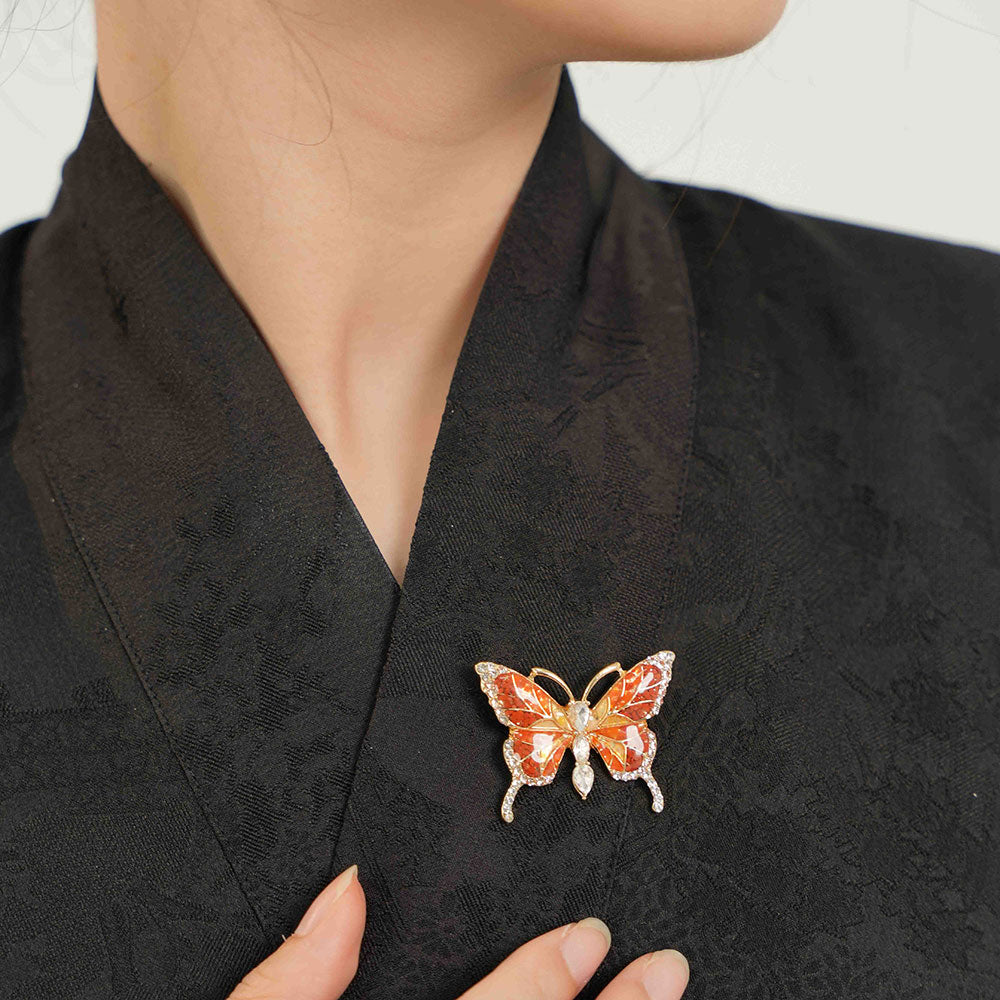 Exquisite Red Stone Inlay Butterfly Brooch