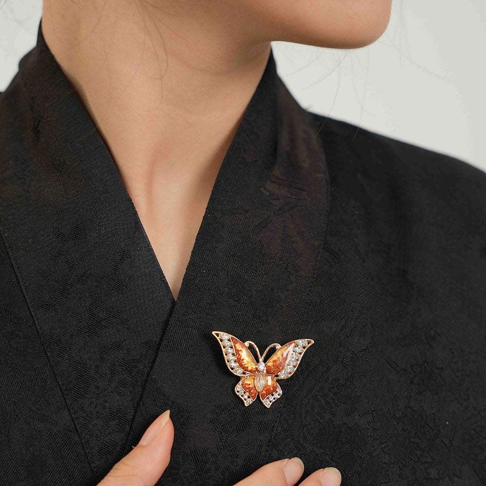 Exquisite Red Stone Inlay Flying Butterfly Brooch