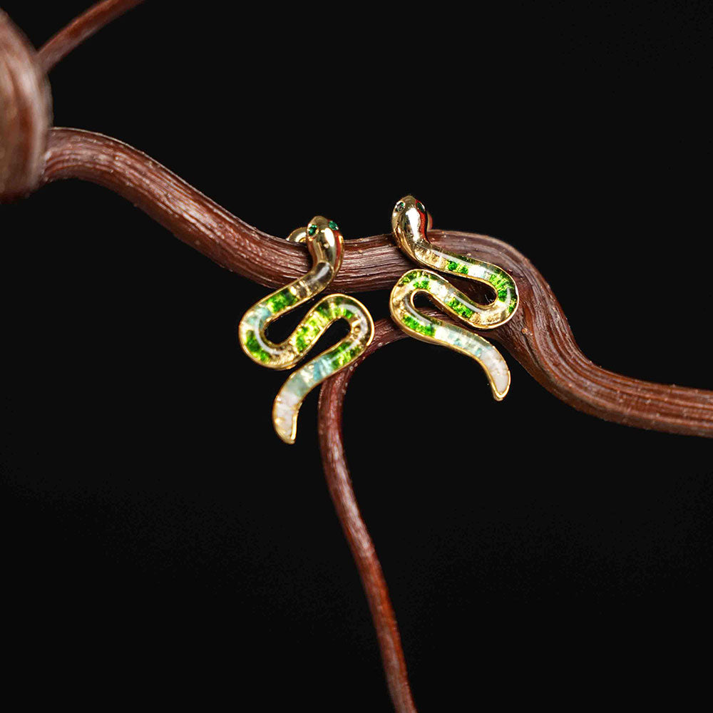 Jade Green Serpent Gem Stud Earrings