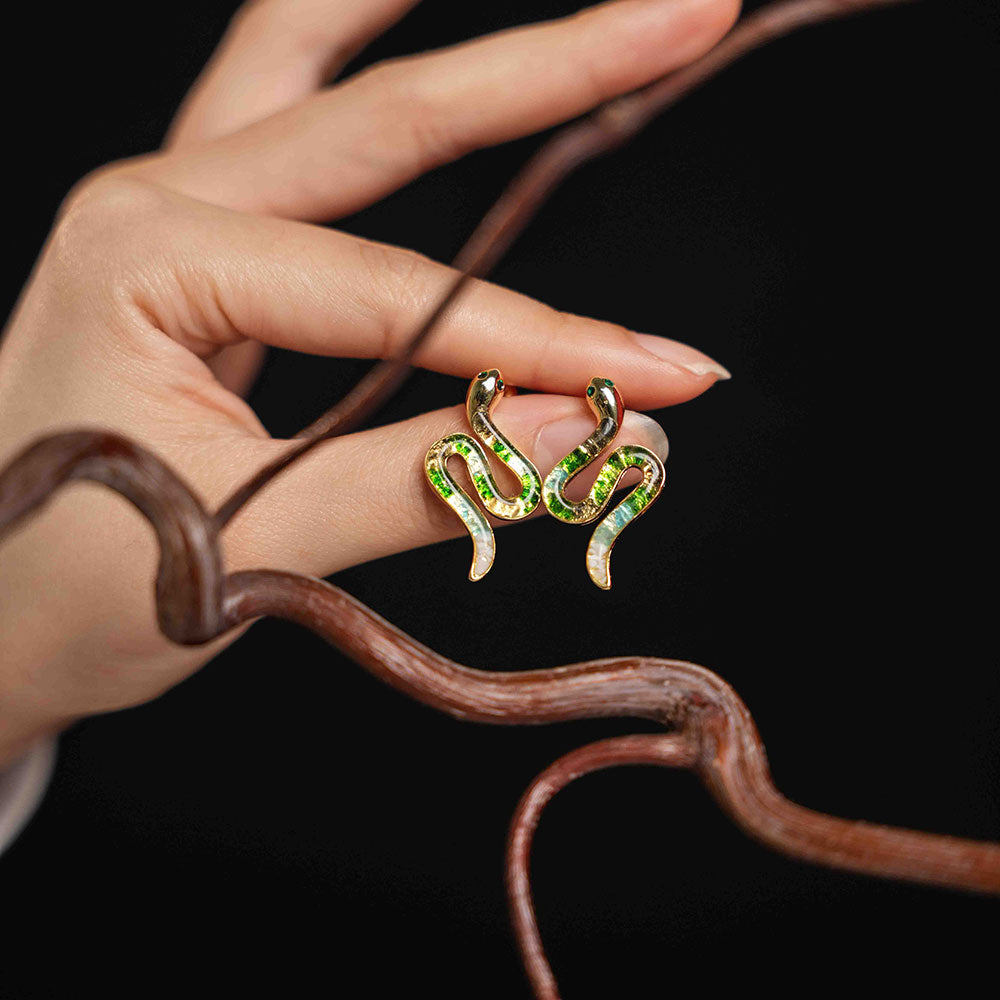 Jade Green Serpent Gem Stud Earrings