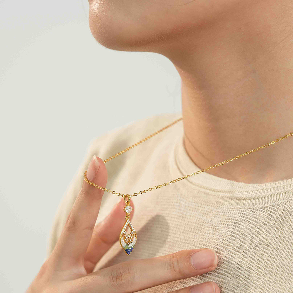 Color Stone Inlay Necklace – Hollow Diamond, Blue & White
