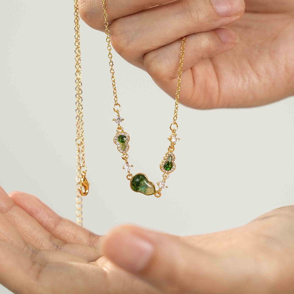 Color Stone Inlay Necklace – Gourd B, Jade Green
