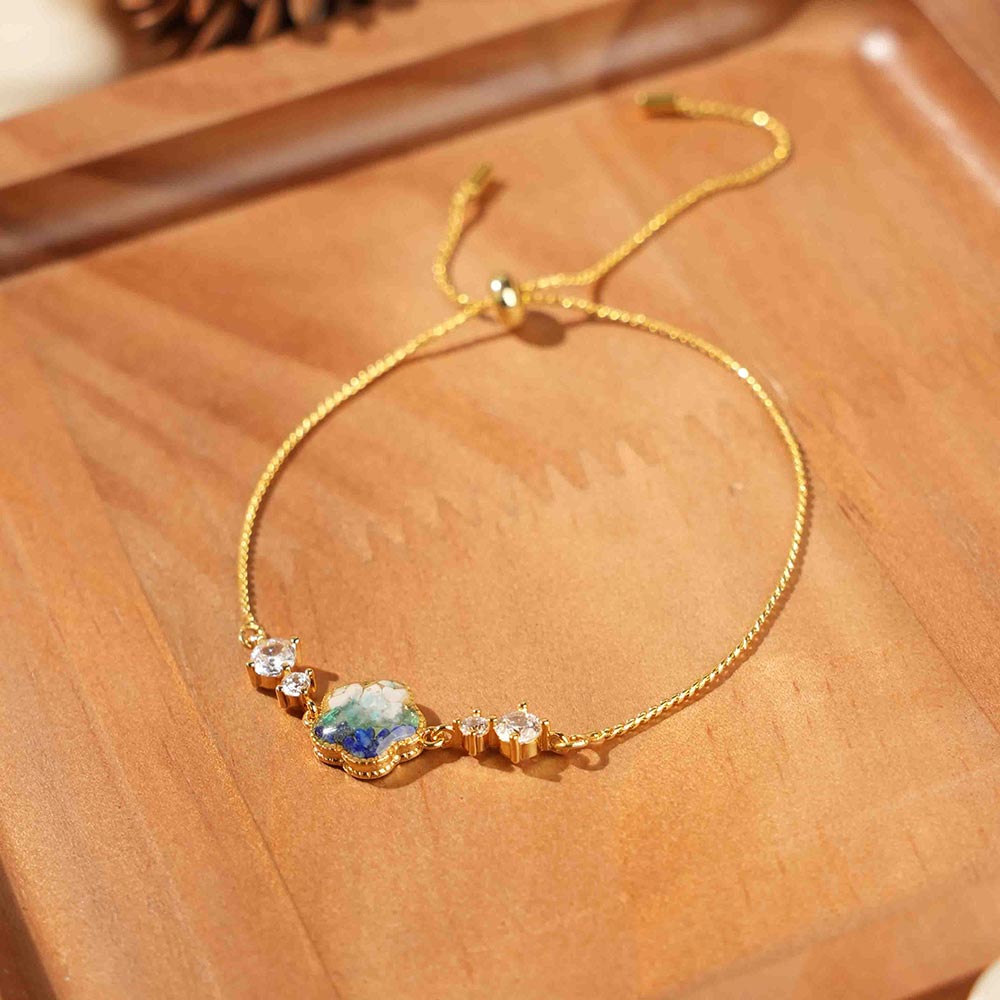 Color Stone Inlay Bracelet – Plum Blossom with Crystals, Blue & White