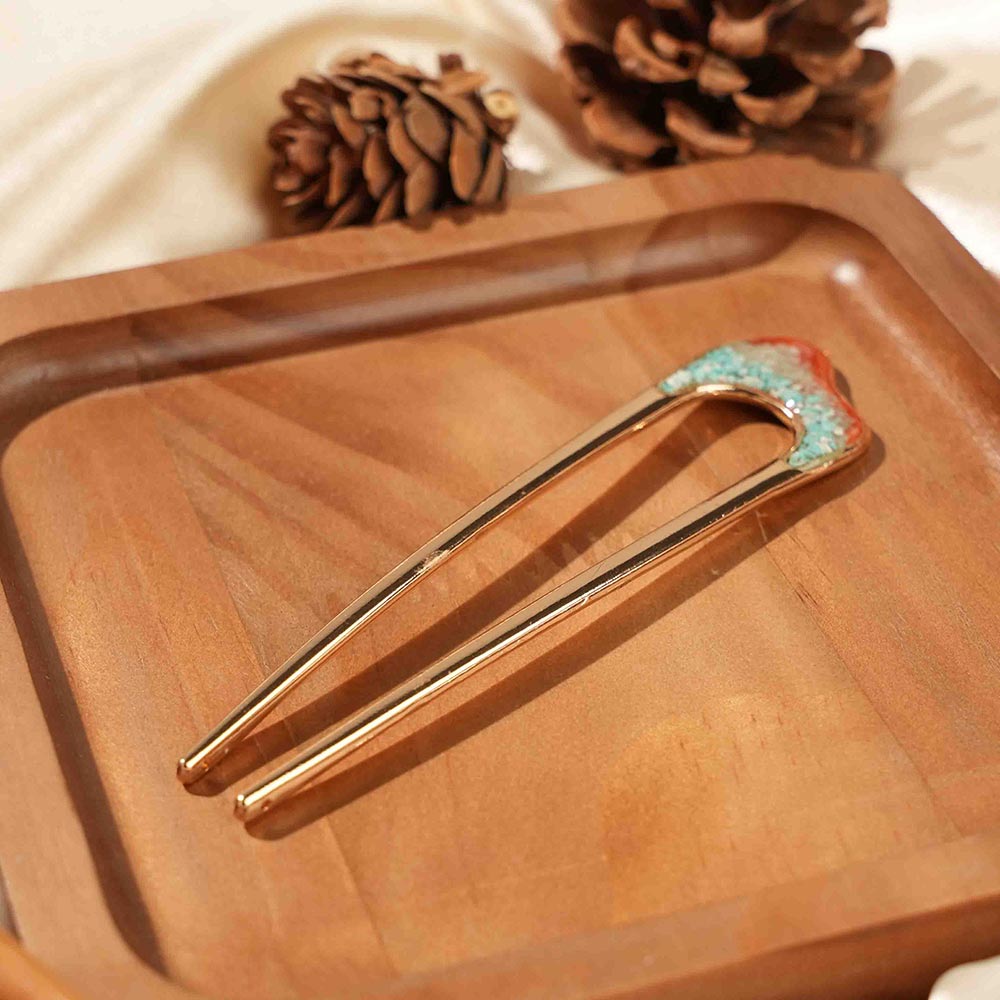 Color Stone Inlay Nanhong Freeform Hairpin, Dunhuang Red