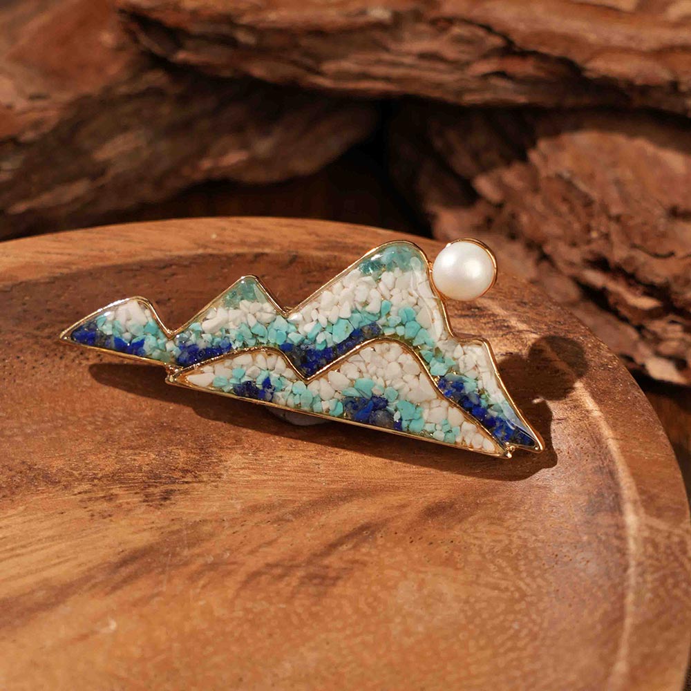 Lapis Lazuli Landscape Brooch with Inlaid Colored Stones