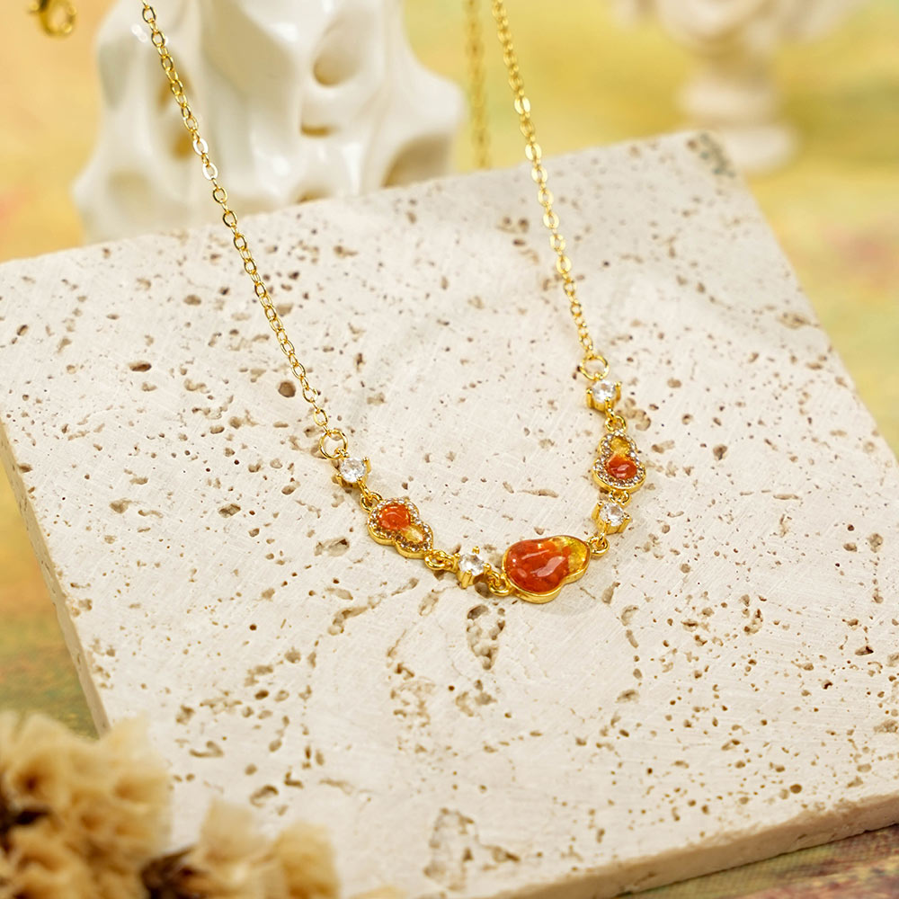 Color Stone Inlay Necklace – Gourd B, Prosperous Red