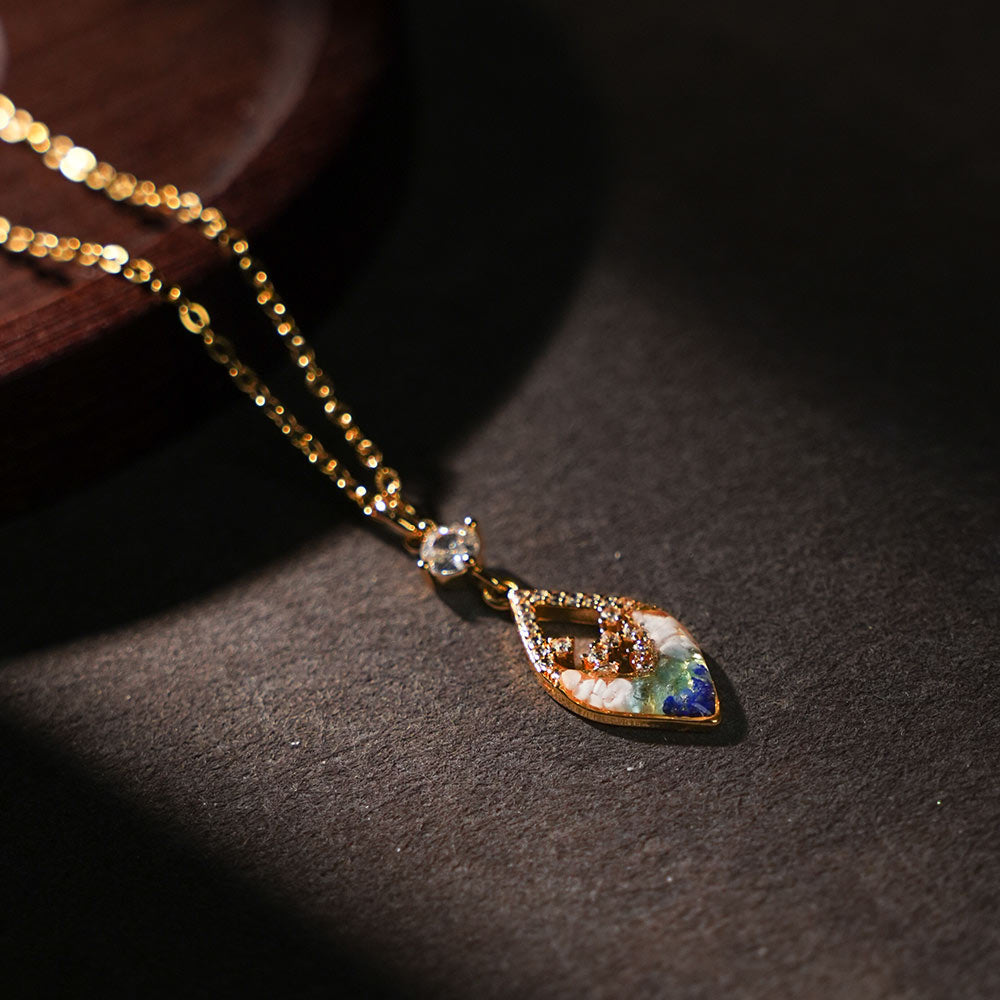Color Stone Inlay Necklace – Hollow Diamond, Blue & White