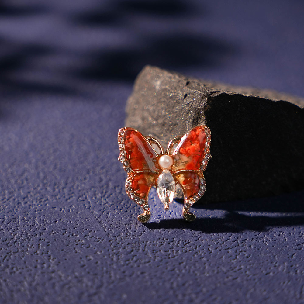 Butterfly Brooch with Tiny Pearls – Prosperous Red Series