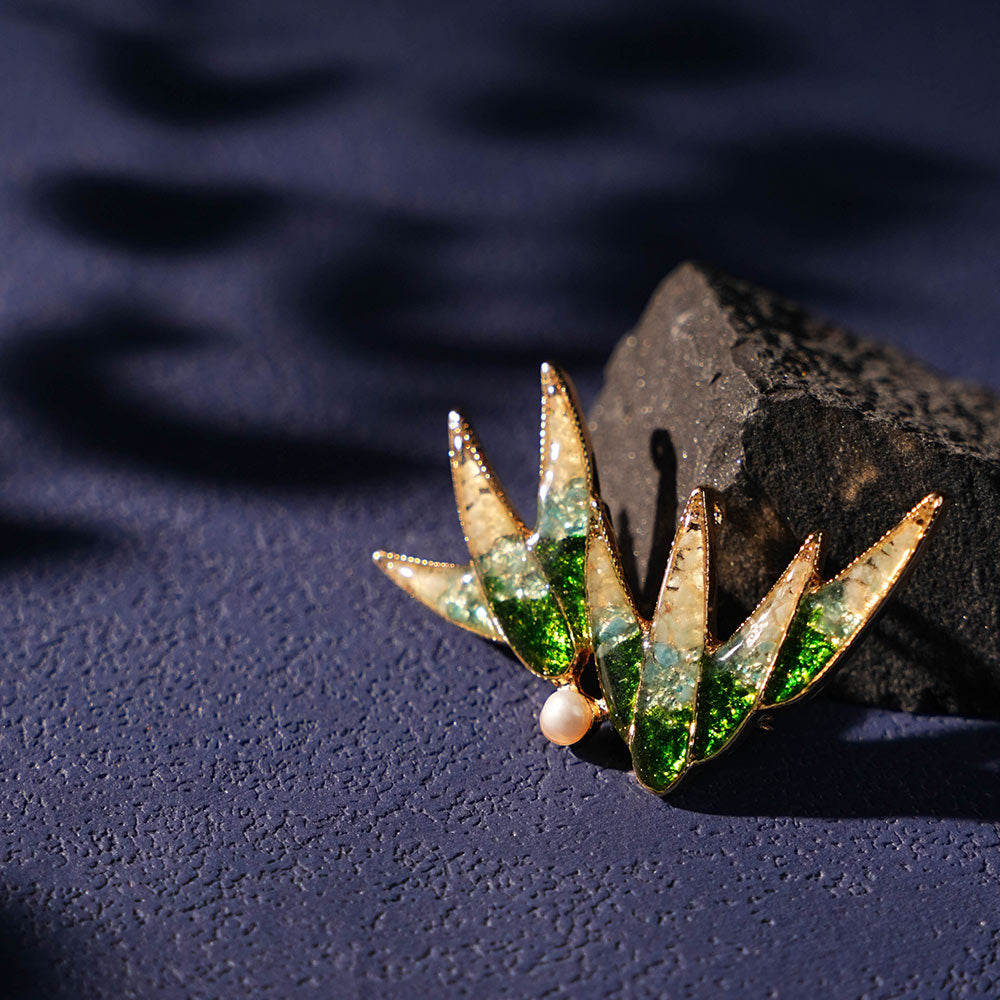Jade Green Bamboo Leaf Brooch