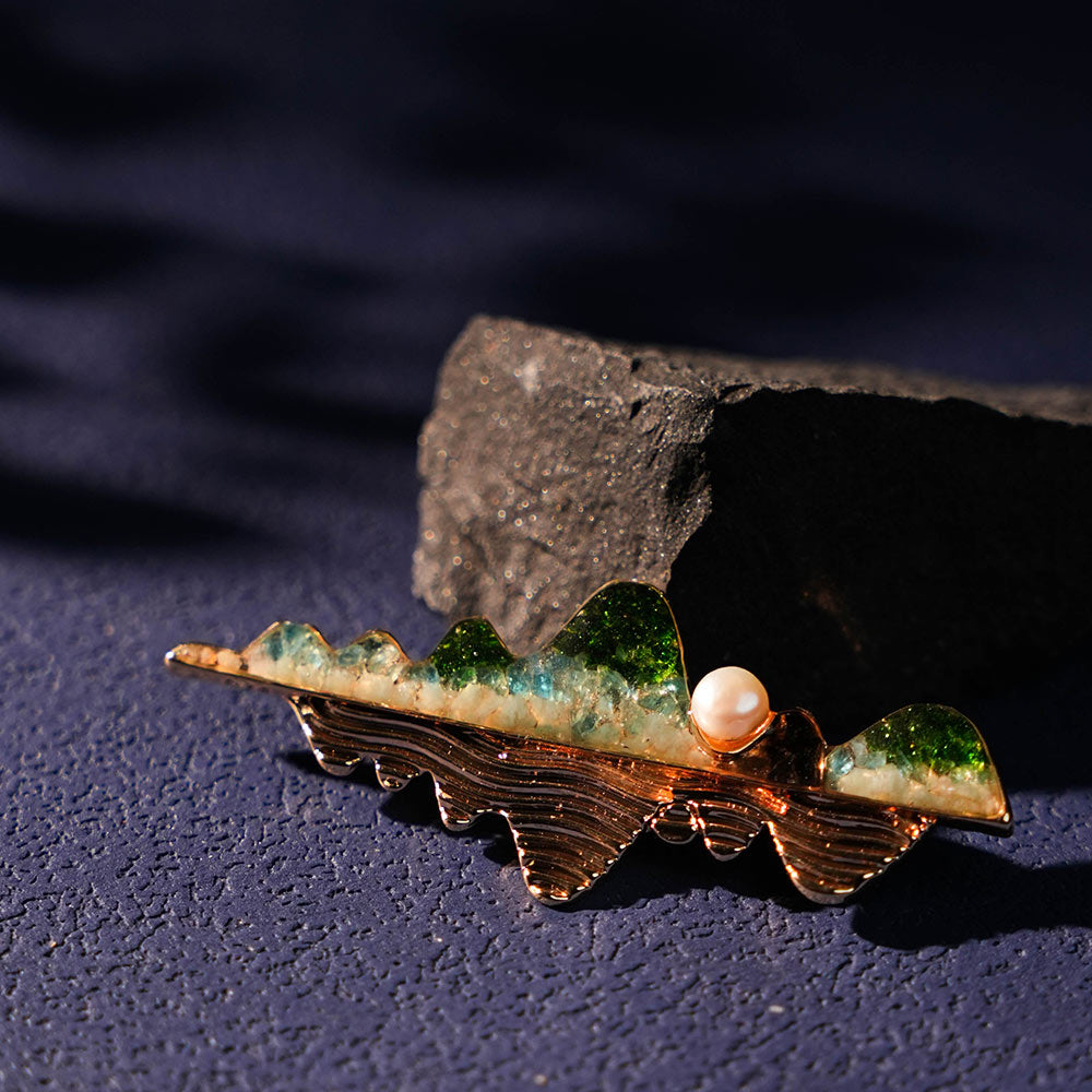 Jade Green Landscape Reflection Brooch