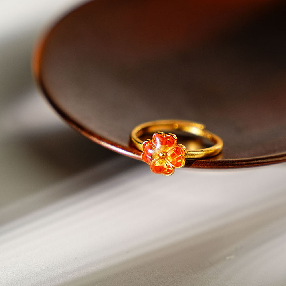 Adjustable Ring – Southern Red Four-Leaf Clover